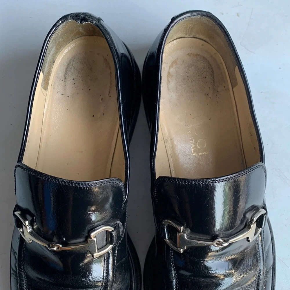 Gucci Horsebit Loafers Womens 8B Black Leather Block Heel Slip‎ On Italy Classic - Picture 6 of 17